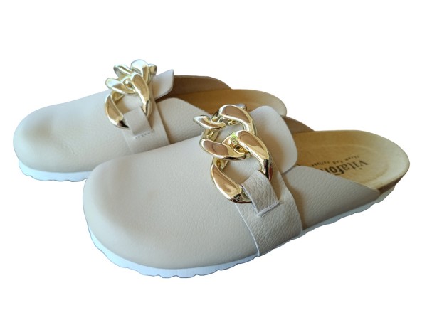 Damen Clogs Pantolette Größe 40 Leder beige mit Fußbett Neu