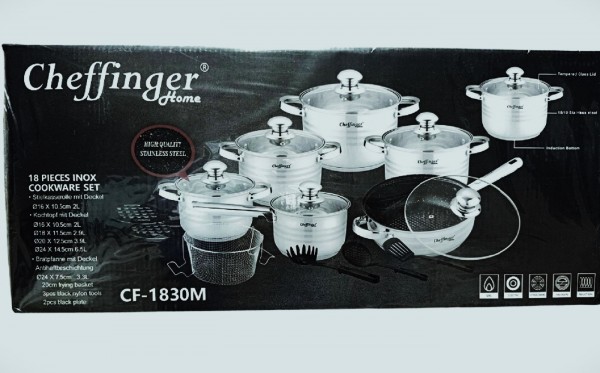 CHEFFINGER Kochtopf-Set 18 teilig CF-1830M Edelstahl Kochgeschirr